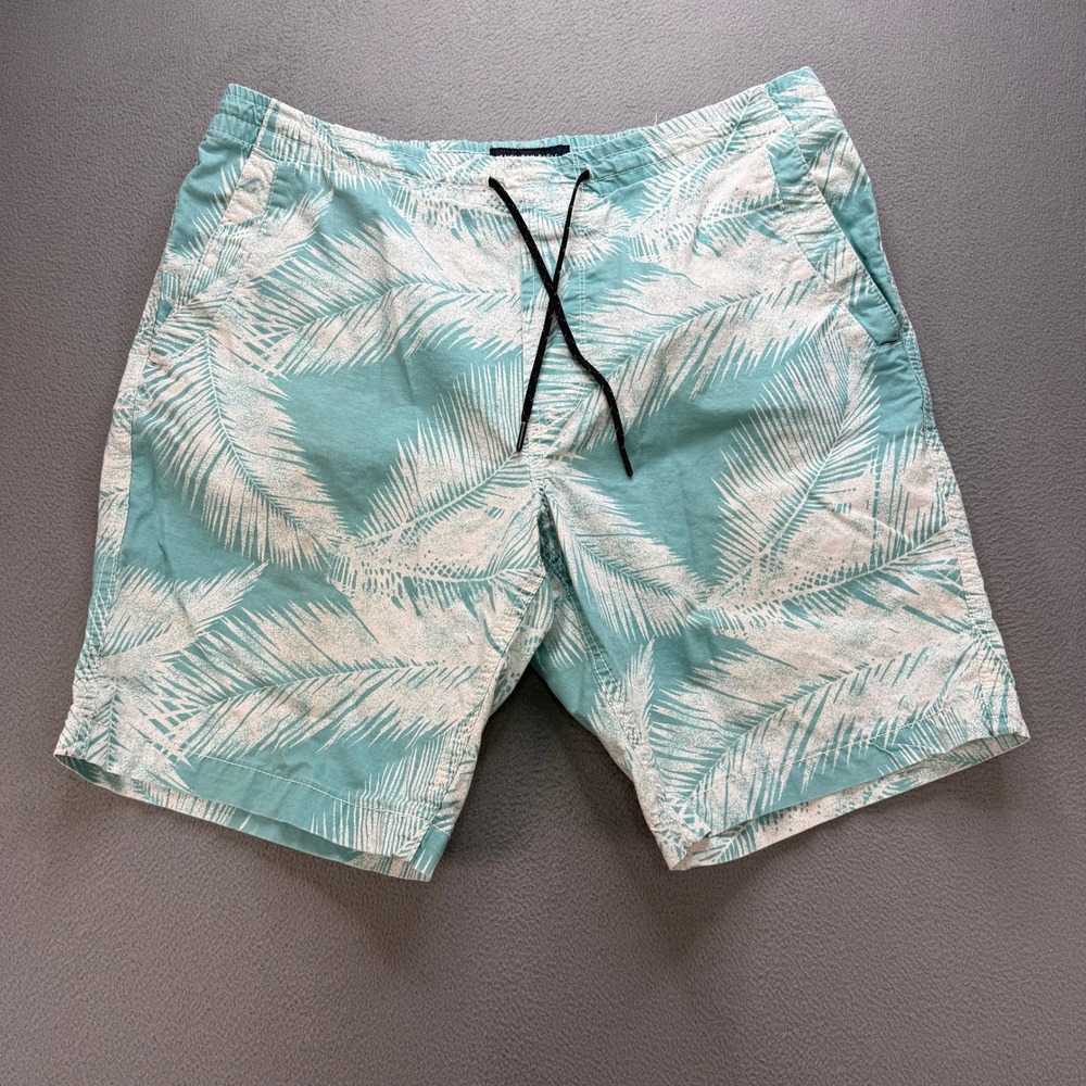 American Eagle Extreme Flex Palm Print Shorts Mens Large Teal/White Cotton Blend